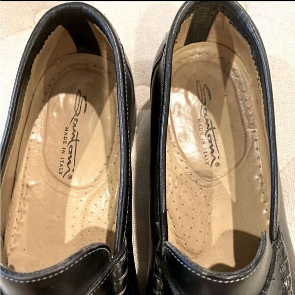SANTONI Black Leather Penny Loafer 7 1/2 D Santoni